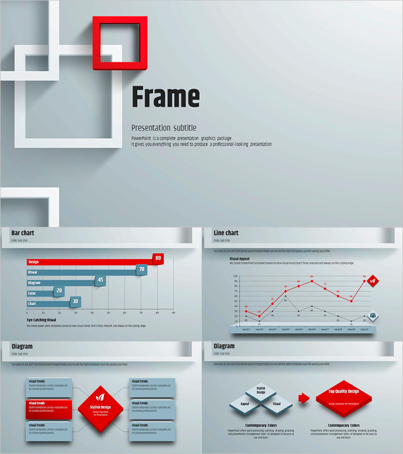 프레임 와이드 파워포인트 템플릿 – 세련된 디자인 및 다채로운 구성