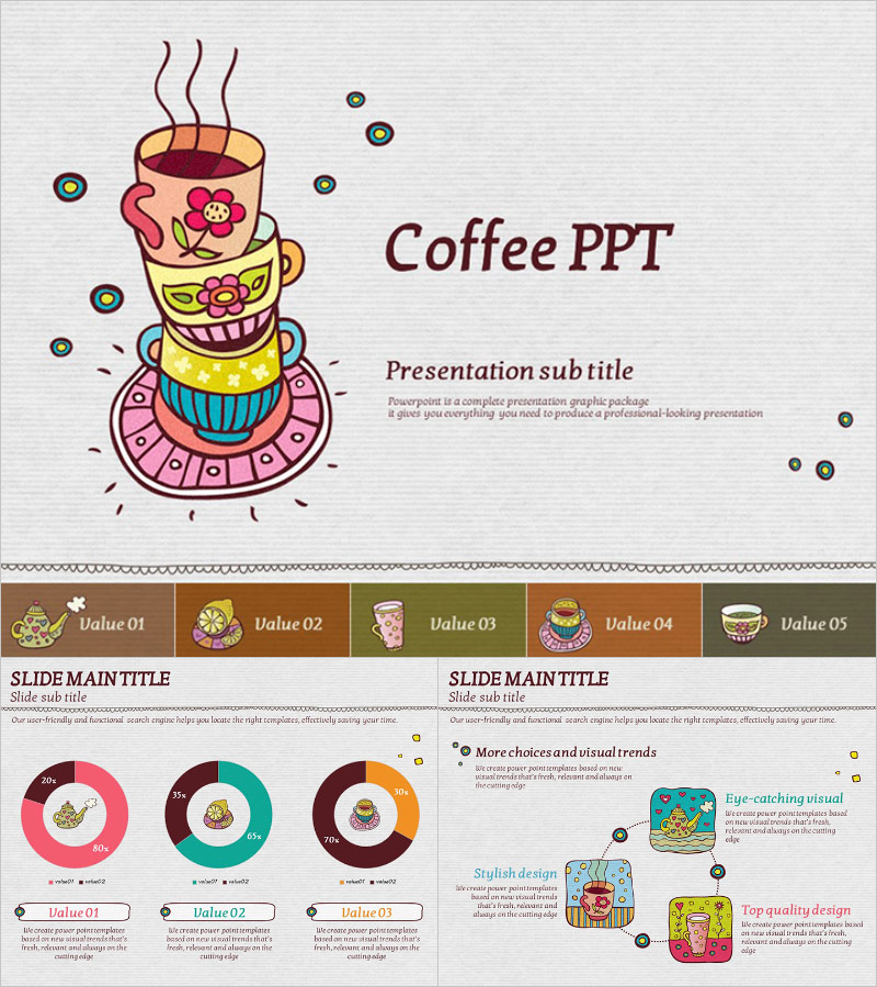 일러스트 커피잔 프레젠테이션 템플릿 – 감각적인 디자인