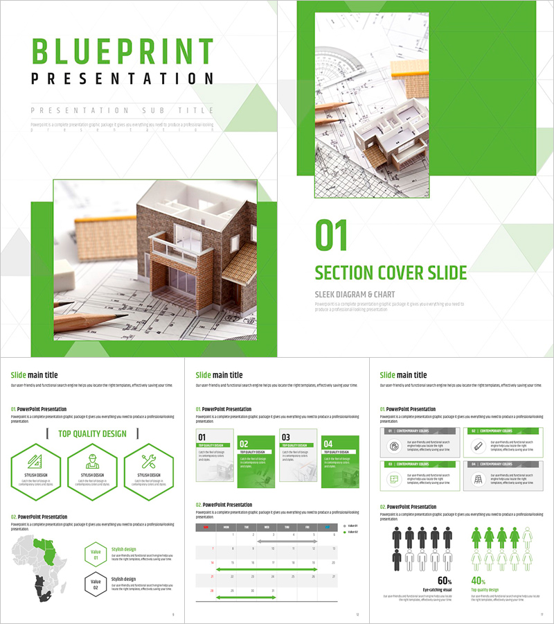 설계도 세로형 프레젠테이션 템플릿 – 현대적이고 전문적인 디자인