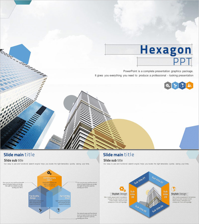 육각형 패턴 빌딩 템플릿 – 세련된 비즈니스 디자인