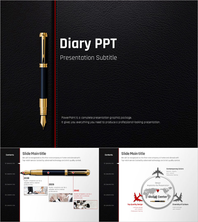 비즈니스 다이어리 PPT 템플릿 - 세련된 디자인으로 전문성을 강조