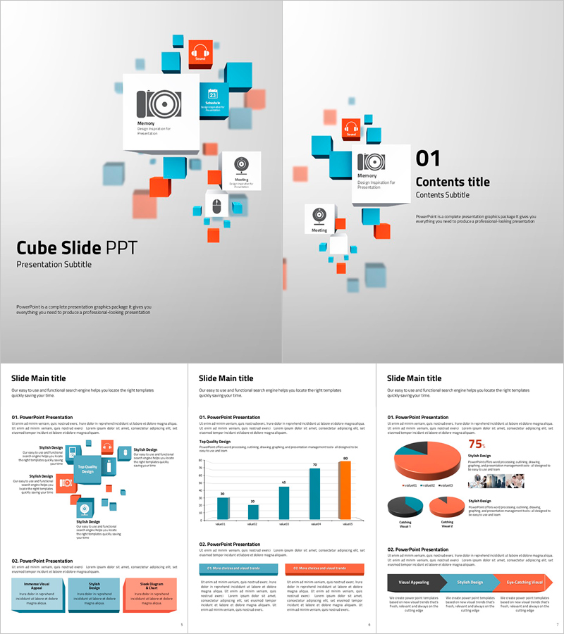 큐브 슬라이드 세로형 PPT 템플릿 – 현대적이고 감각적인 디자인