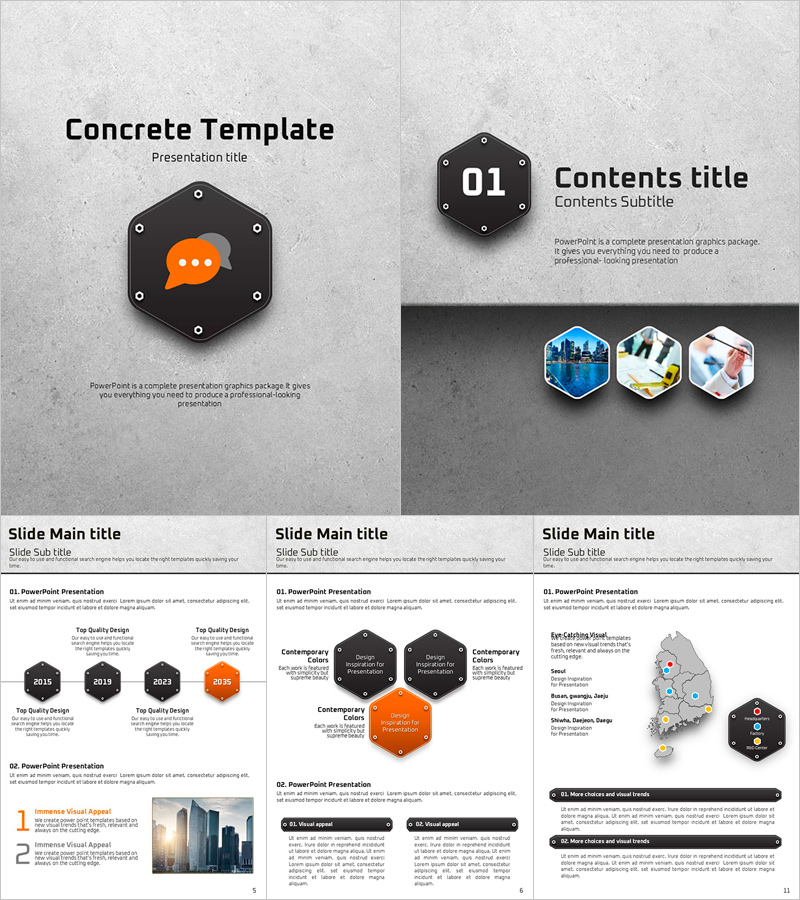 세로형 콘크리트 배경 프레젠테이션 템플릿 – 현대적이고 강렬한 디자인