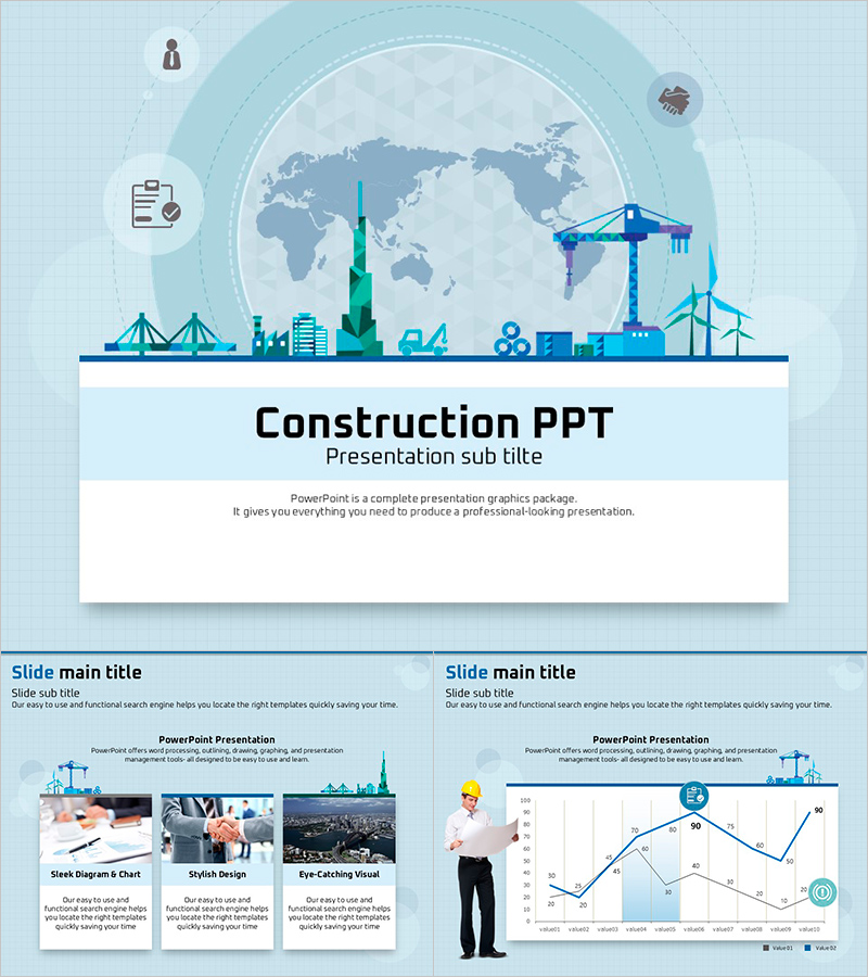 건설 프레젠테이션 템플릿 – 글로벌 도시 개발을 위한 세련된 디자인