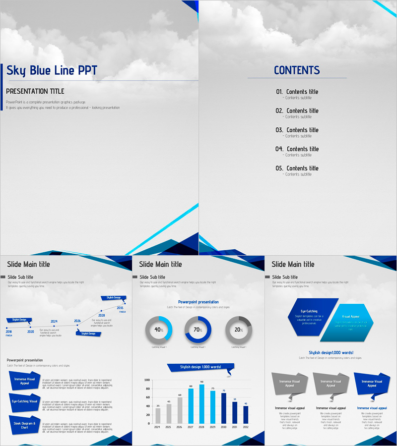 하늘 블루라인 세로형 피피티 템플릿 – 세련된 디자인과 전문성