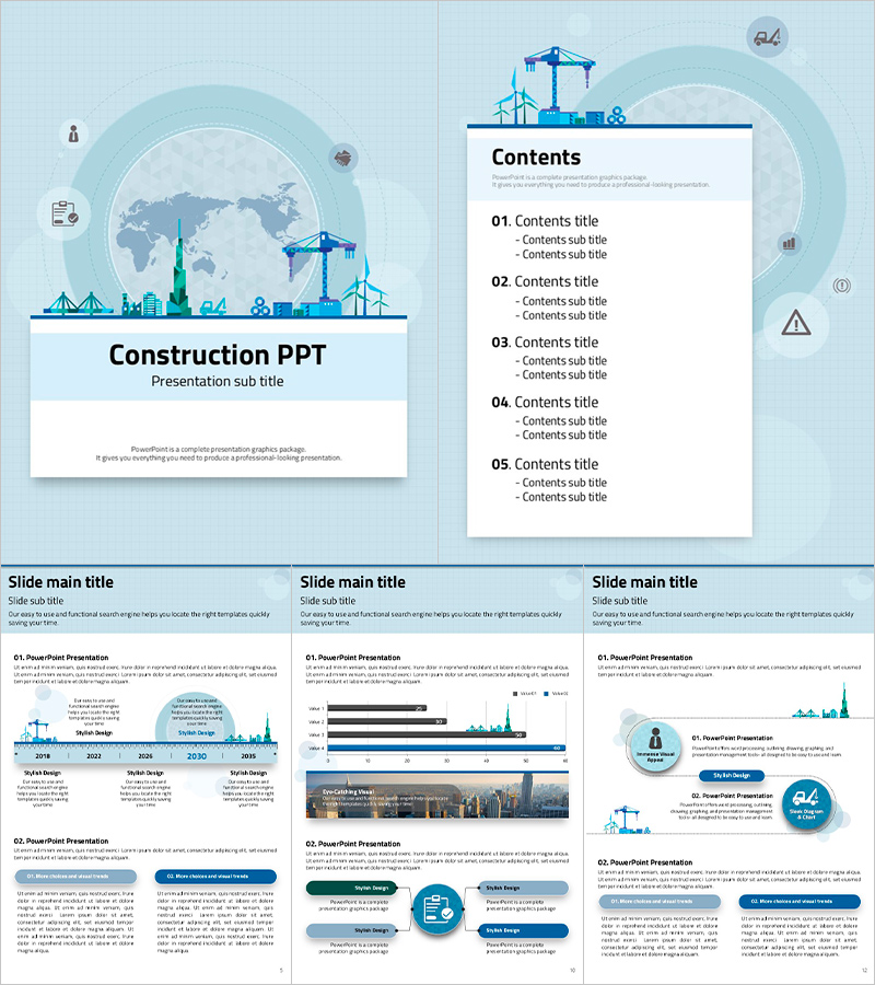 글로벌 도시 개발 세로형 프레젠테이션 템플릿 – 건설 분야에 최적화된 디자인