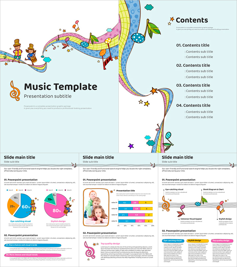 어린이 합주 세로형 프레젠테이션 템플릿 – 경쾌하고 색감이 풍부한 디자인