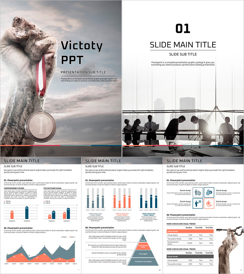 승리 세로형 템플릿 디자인 – 힘찬 비즈니스 프레젠테이션