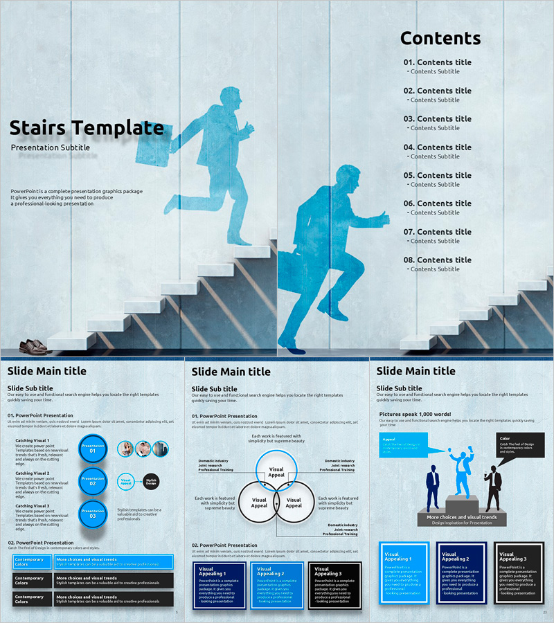 비지니스 맨 계단 세로형 템플릿 – 세련된 디자인으로 실용적 발표