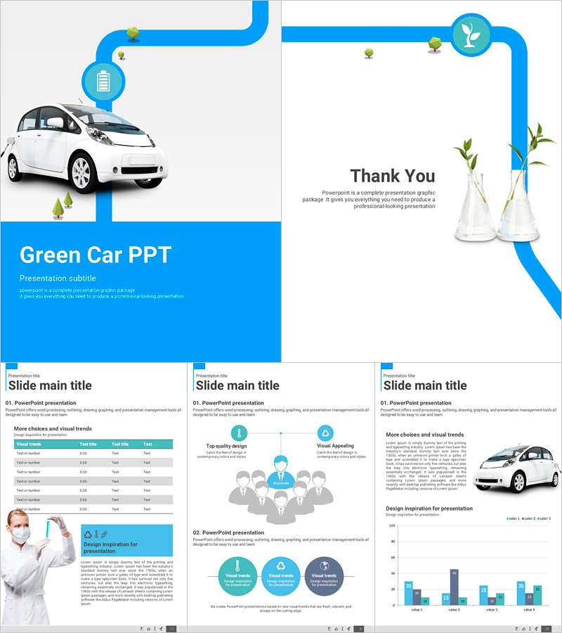 그린 에너지 자동차 세로형 PPT – 현대적이고 친환경적인 디자인