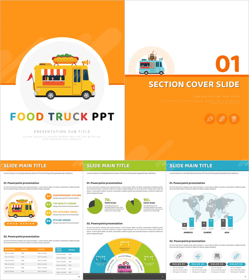 푸드트럭 세로형 피피티 – 화려한 비주얼로 매력적인 디자인