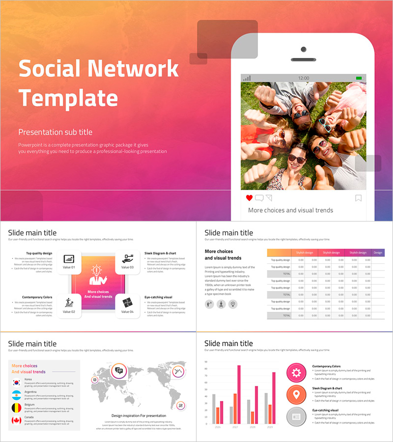 소셜 네트워크 프레젠테이션 템플릿 – 감각적이고 현대적인 디자인