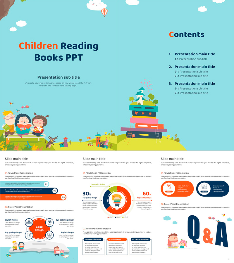 책 읽는 아이들 세로형 PPT – 아동 도서 발표에 최적화된 감성 디자인