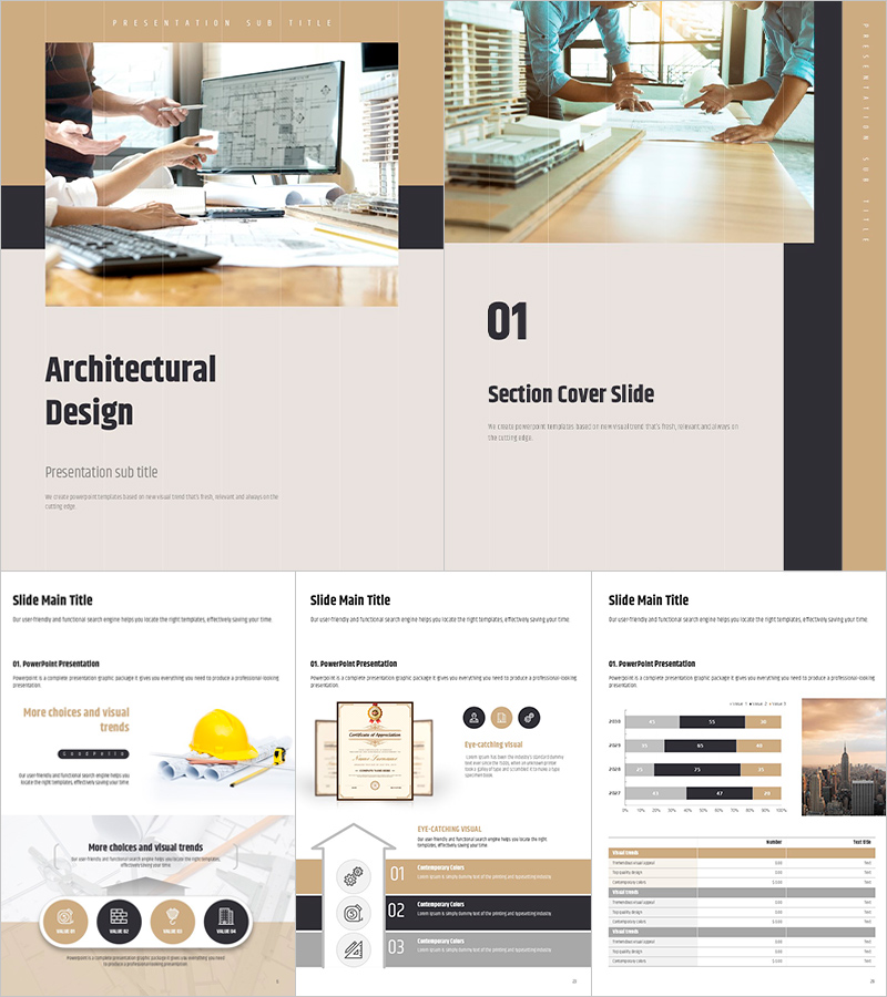 건축 설계 디자인 세로형 템플릿 – 감각적인 프레젠테이션 디자인