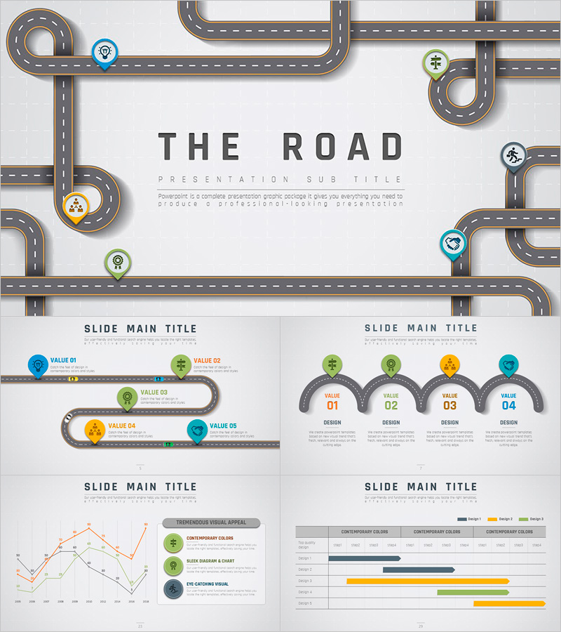 길 와이드 파워포인트 템플릿 – 생동감 넘치는 도로 디자인