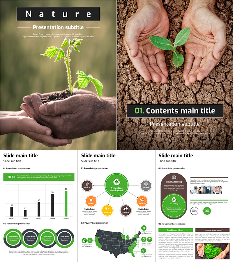그린 피피티 세로형 템플릿 – 자연을 담은 생동감 있는 디자인
