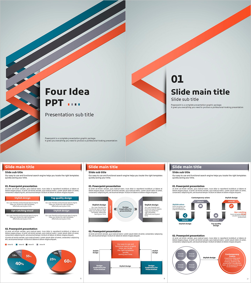 네가지 아이디어 세로형 PPT 템플릿 – 창의적이고 실용적인 디자인
