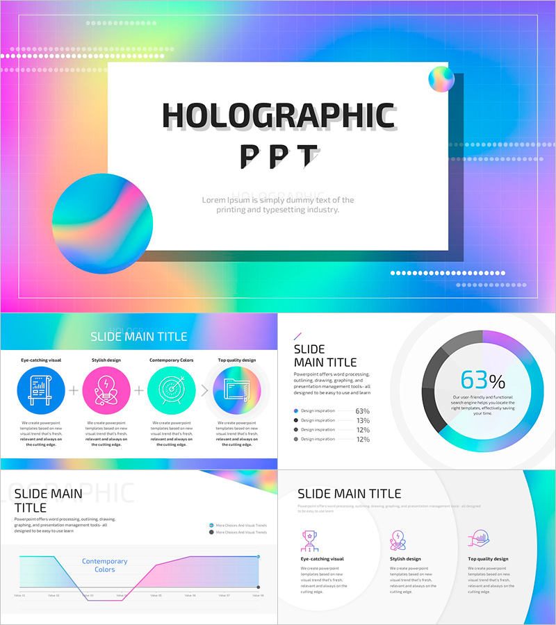 홀로그램 와이드 프레젠테이션 템플릿 – 섬세하고 매력적인 비주얼 디자인