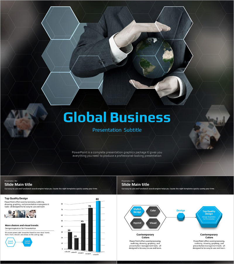 글로벌 비지니스 프레젠테이션 템플릿 – 세련된 디자인과 강력한 비주얼