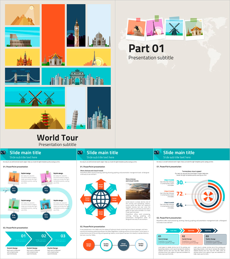 세계여행 세로형 PPT 템플릿 – 매력적인 비주얼로 떠나는 여행