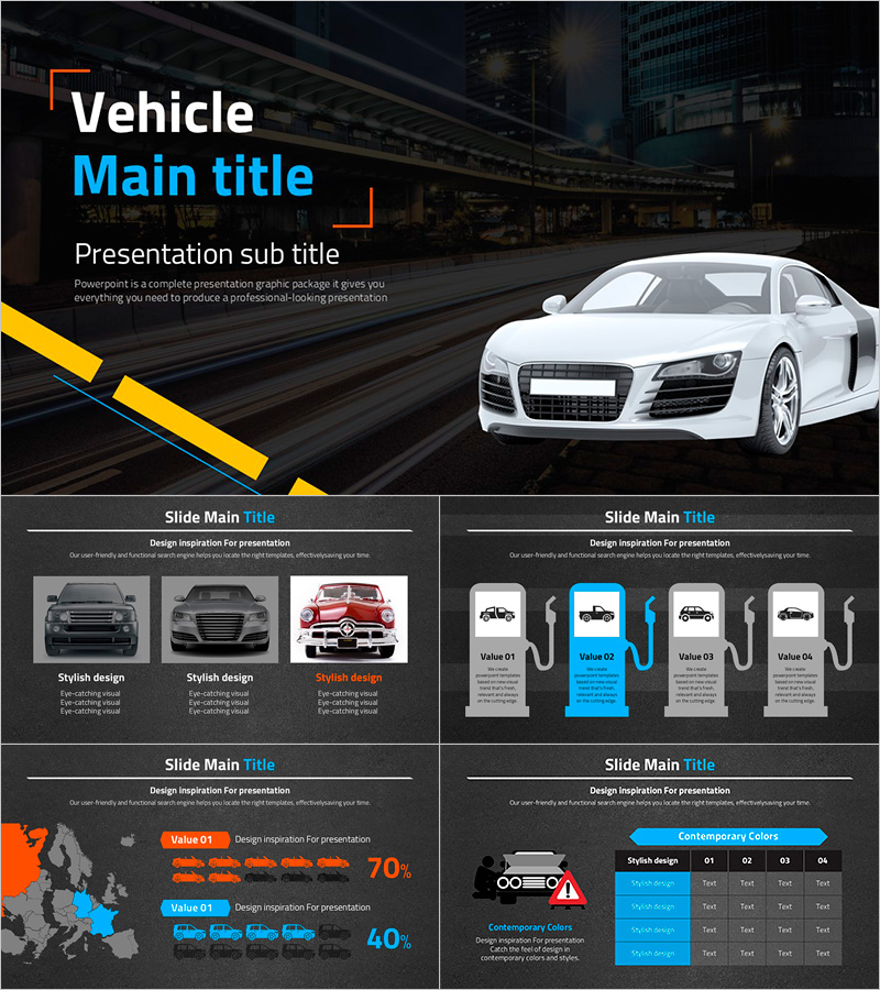 자동차 프레젠테이션 템플릿 – 세련된 디자인의 와이드 구성
