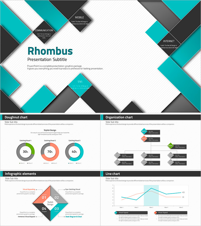마름모 패턴와이드 프레젠테이션 템플릿 – 세련된 디자인으로 정보 전달