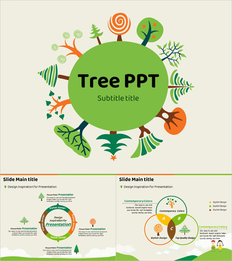 나무 일러스트 피피티 템플릿 – 자연을 모티프한 싱그러운 디자인
