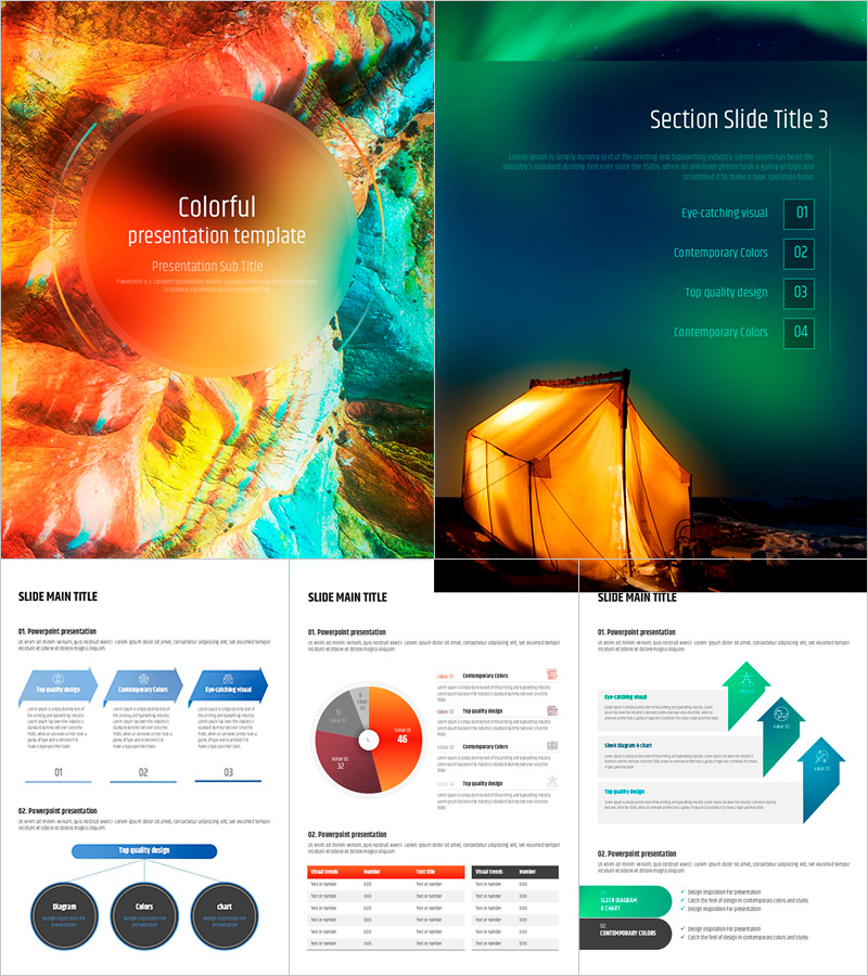 컬러풀 세로형 프레젠테이션 템플릿 – 다채로운 시각적 요소로 구성