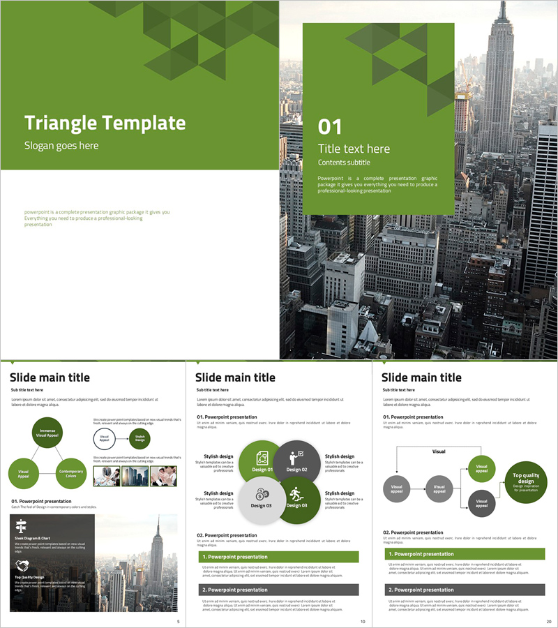 그린 삼각 패턴 세로형 템플릿 – 심플한 디자인으로 정보 전달에 최적화