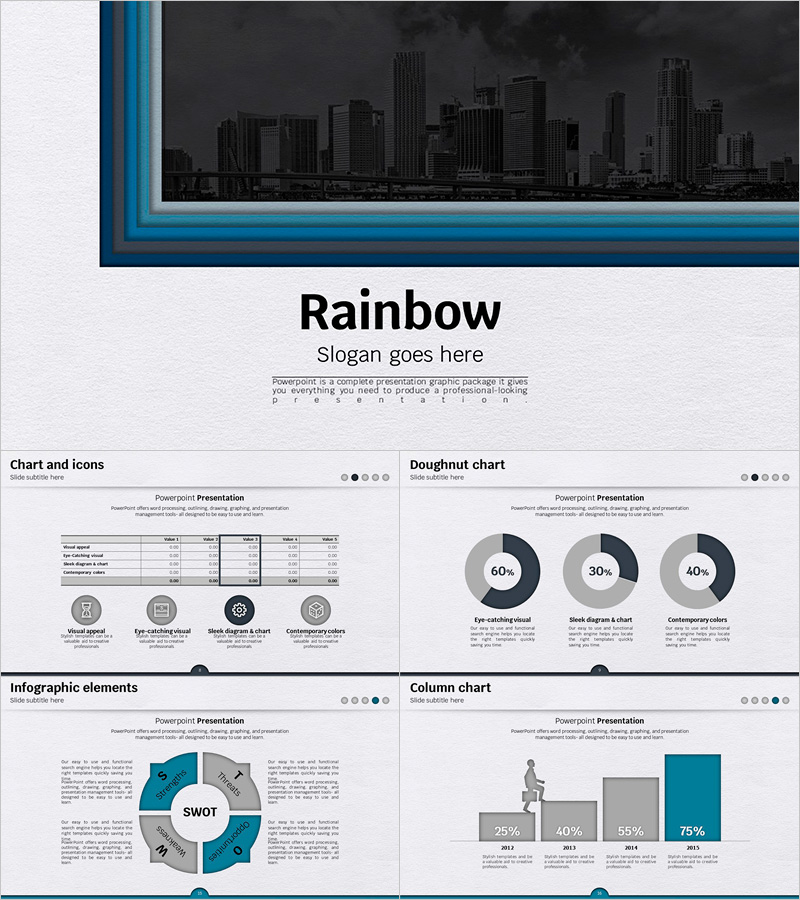 무지개 종이 파워포인트 와이드 템플릿 – 세련되고 다채로운 디자인