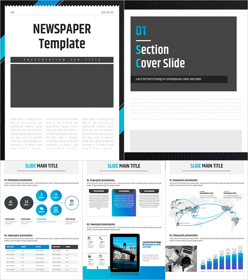 신문 세로형 PPT 템플릿 – 클래식하고 세련된 디자인