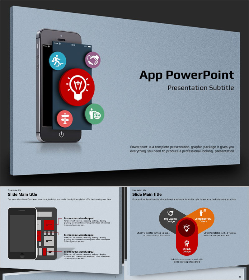 모바일 앱 프레젠테이션 템플릿 – 세련된 디자인과 강렬한 색상