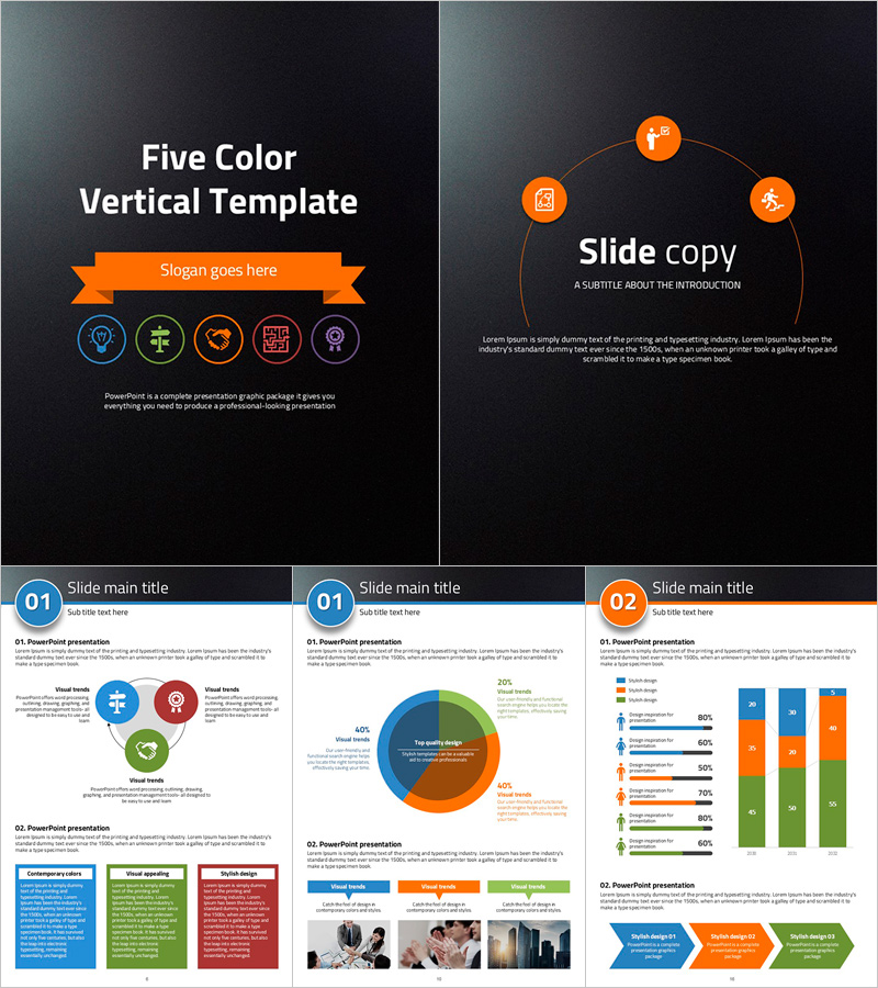 다섯가지 컬러 세로형 템플릿 – 시선을 사로잡는 다채로운 디자인