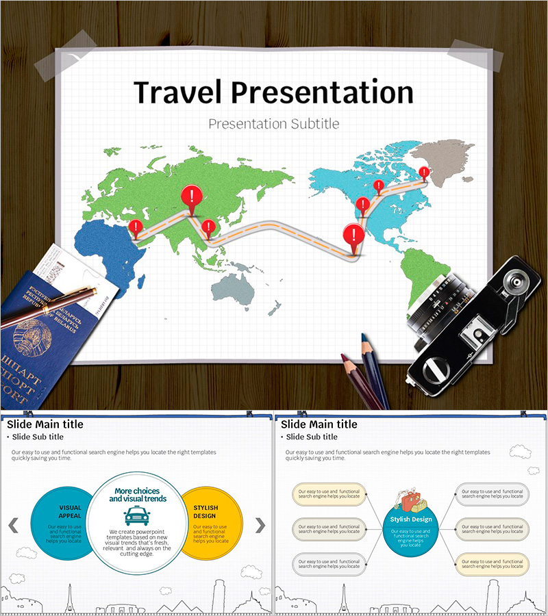여행 지도 PPT 템플릿 – 감각적인 여행 이미지와 스타일