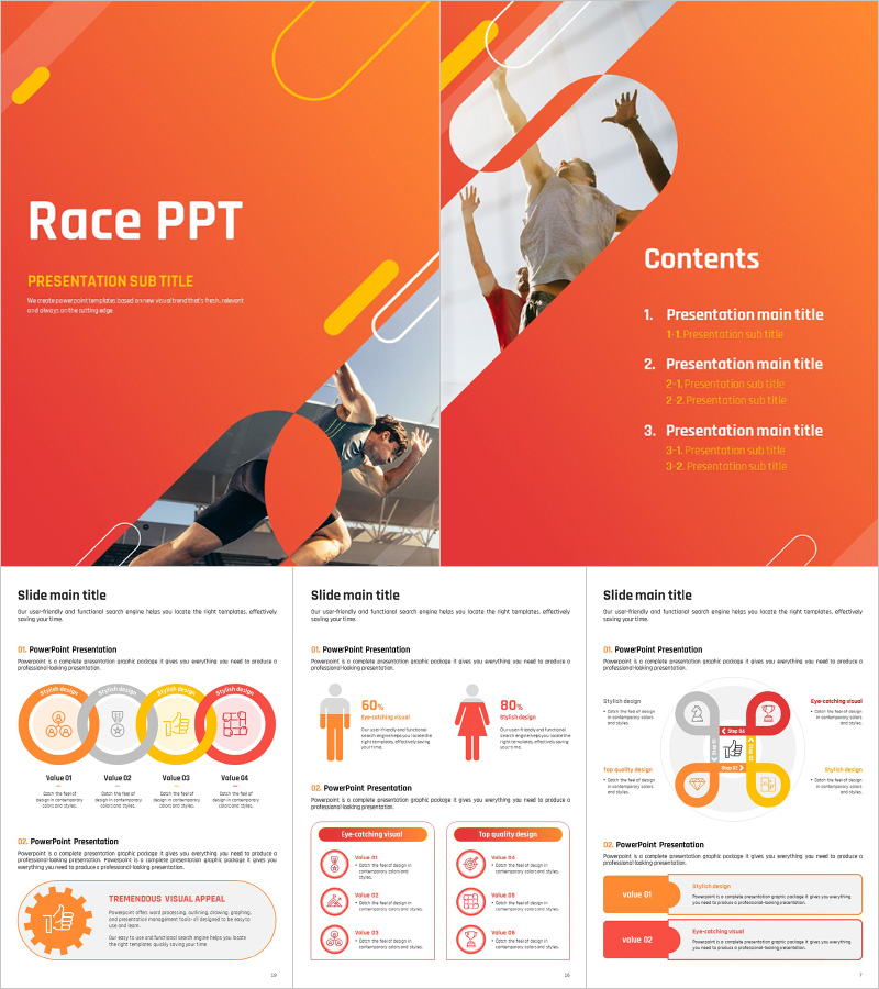 세로형 경주 프레젠테이션 템플릿 – 역동적이고 현대적인 디자인