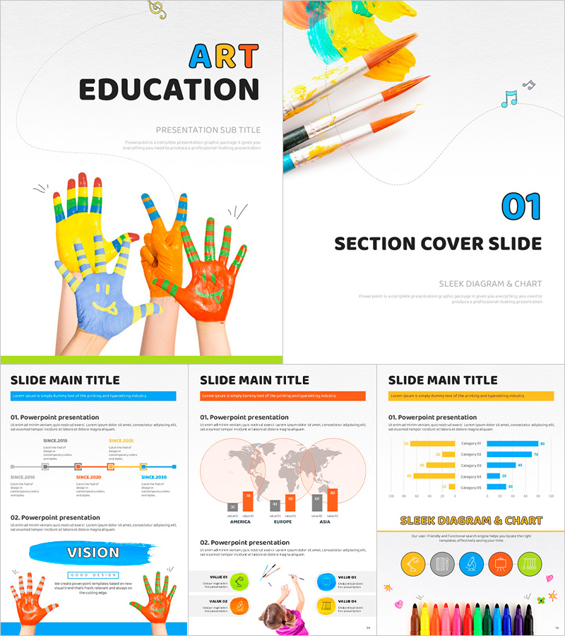 미술 교육 세로형 PPT 템플릿 – 창의적이고 다채로운 디자인