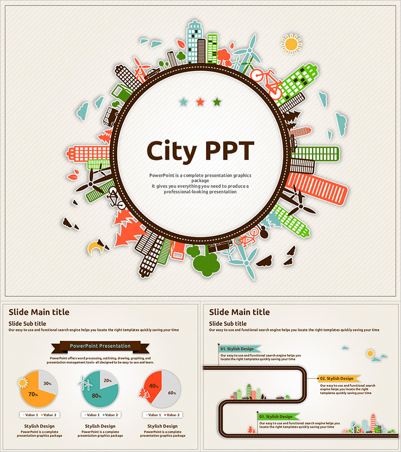 도시 테마 프레젠테이션 템플릿 – 생동감 있는 일러스트 디자인