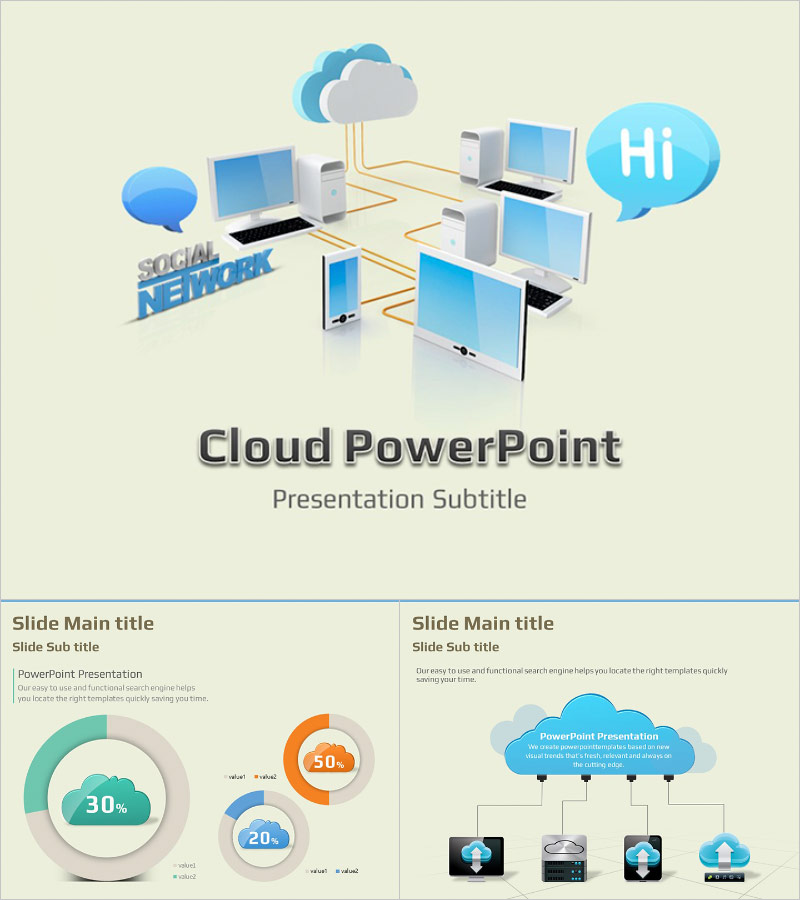 클라우드 네트워크 프레젠테이션 템플릿 – 현대적인 IT 디자인