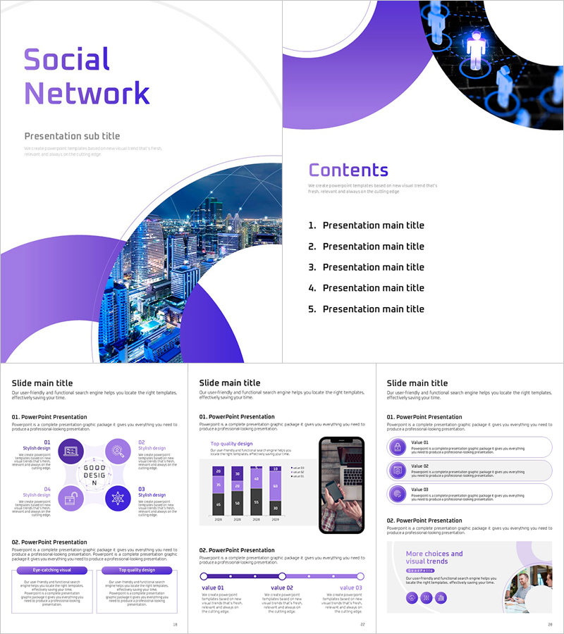 소셜 네트워크 세로형 PPT 템플릿 – 현대적이고 세련된 디자인