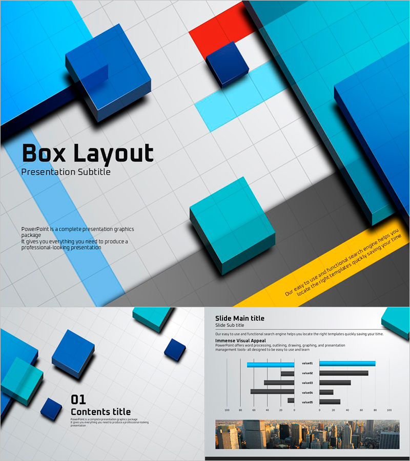 박스 레이아웃 프레젠테이션 템플릿 – 시각적으로 매력적인 디자인