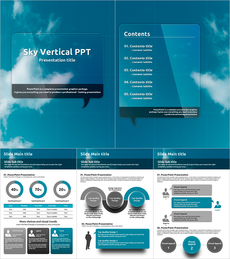 투명한 하늘배경 세로형 PPT 템플릿 – 감각적이고 시원한 디자인