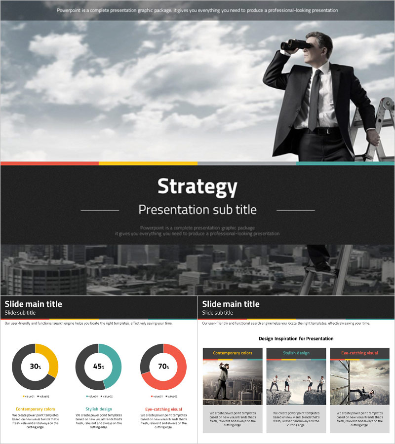 전략 비즈니스 프레젠테이션 템플릿 – 세련된 디자인과 차별화된 시각적 구성