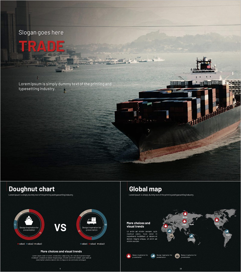 무역 프레젠테이션 템플릿 – 전문적이고 시각적으로 인상적인 디자인