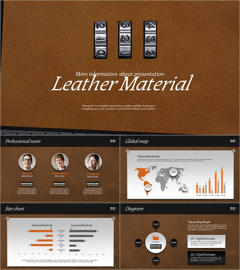 가죽 재질 프레젠테이션 템플릿 – 세련된 와이드 디자인