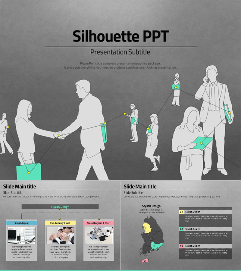 회색 실루엣 PPT 템플릿 – 비즈니스에 최적화된 스타일