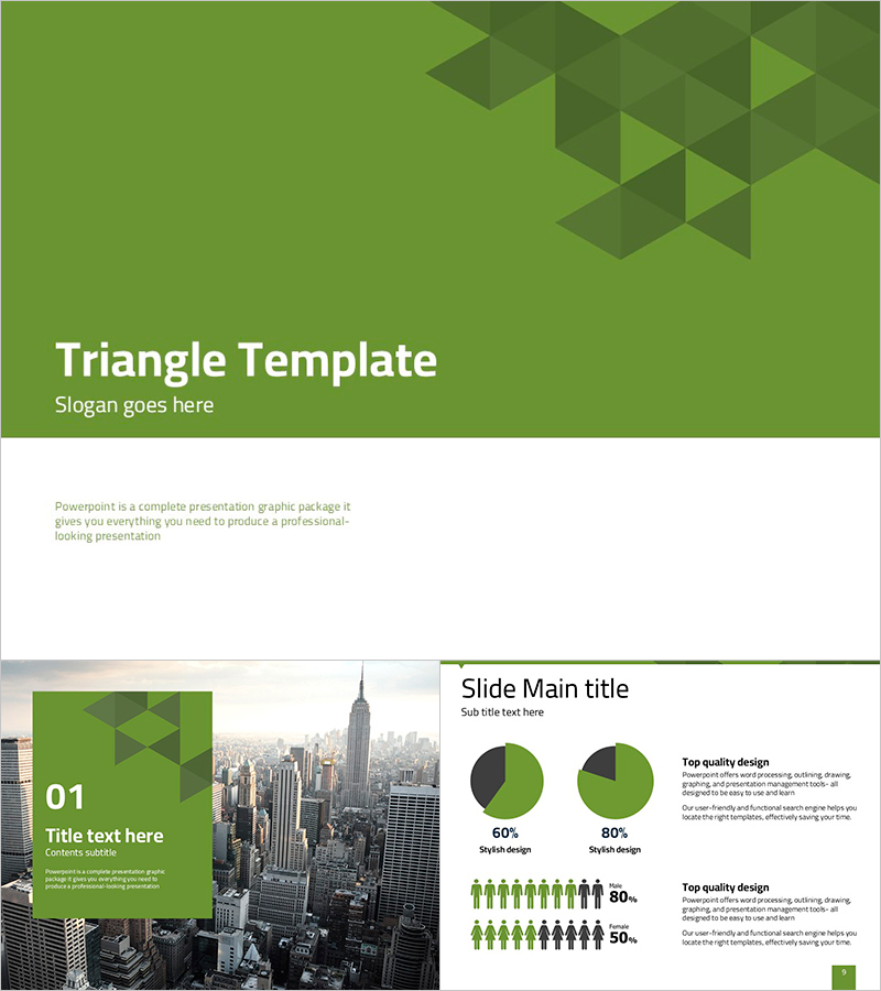 그린 삼각 패턴 프레젠테이션 템플릿 – 현대적인 디자인의 범용적 활용