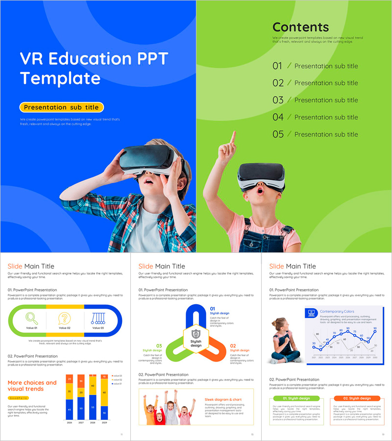 VR 교육 프레젠테이션 템플릿 – 세로형 디자인으로 생생한 교육 자료 제작