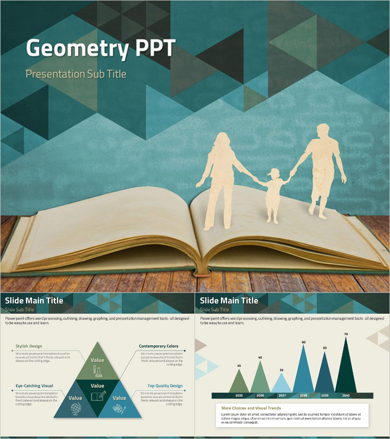 삼각 패턴 교육 파워포인트 디자인 Geometry PPT – 세련된 시각적 구성