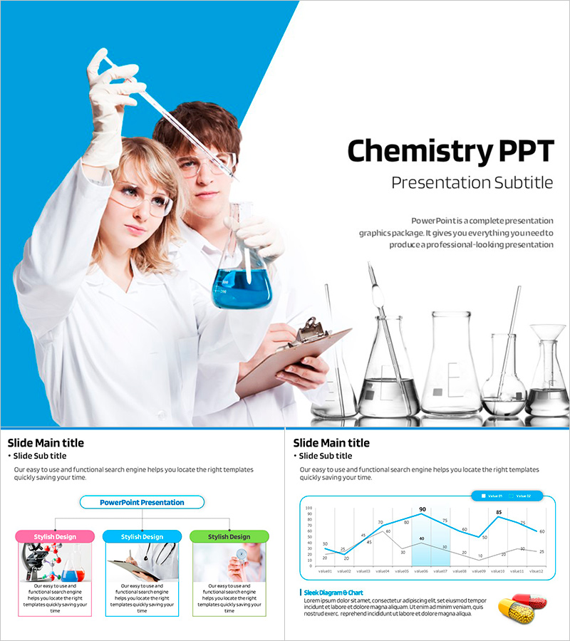 블루사선 연구원 템플릿 – 세련된 화학 프레젠테이션 디자인