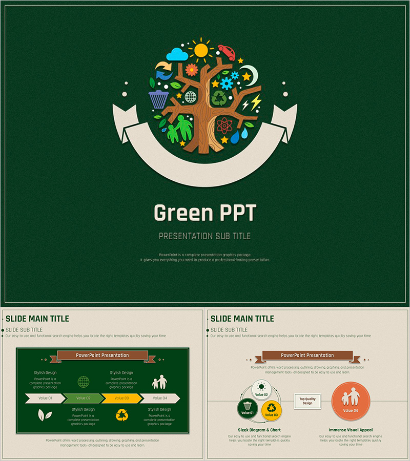 그린 심볼 파워포인트 – 자연과 여행을 주제로 한 색다른 디자인